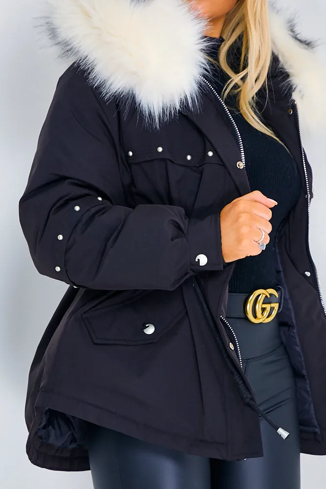 Savannah Black Studded Luxury Faux Fur Jacket