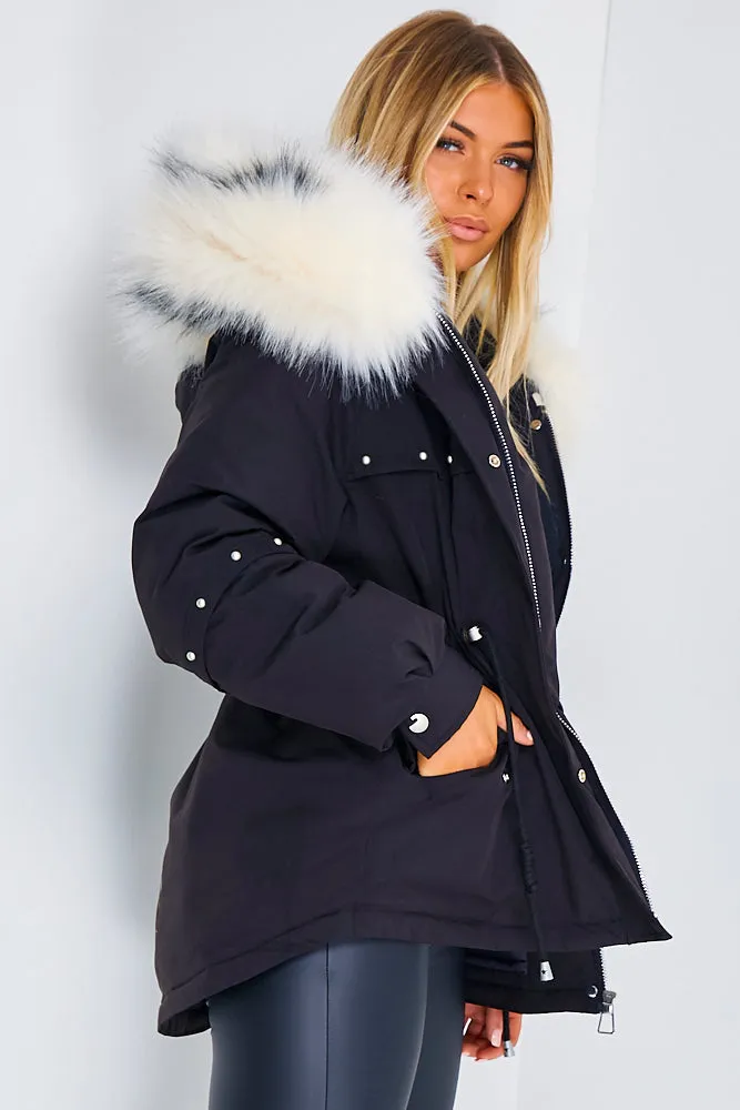Savannah Black Studded Luxury Faux Fur Jacket