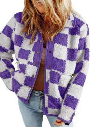 SHEWIN Jackets For Women Causal Sherpa Fall Jacket Loose Button Down Plaid Winter Coats
