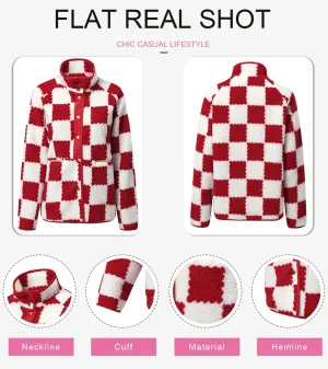 SHEWIN Jackets For Women Causal Sherpa Fall Jacket Loose Button Down Plaid Winter Coats