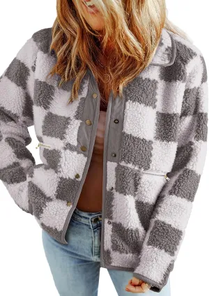 SHEWIN Jackets For Women Causal Sherpa Fall Jacket Loose Button Down Plaid Winter Coats