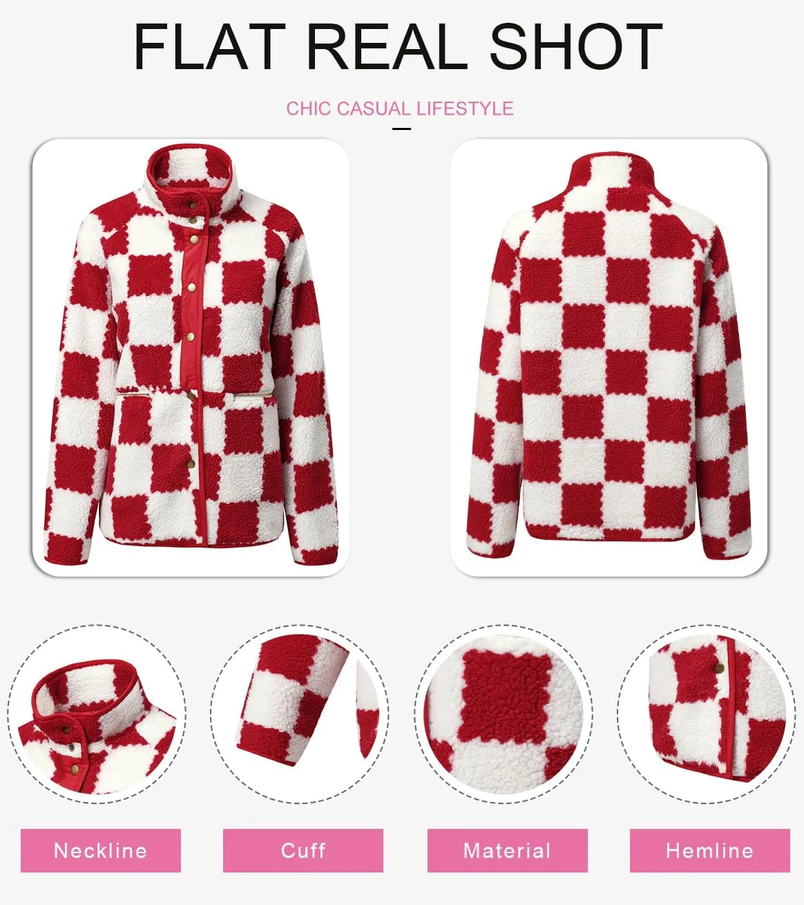 SHEWIN Jackets For Women Causal Sherpa Fall Jacket Loose Button Down Plaid Winter Coats