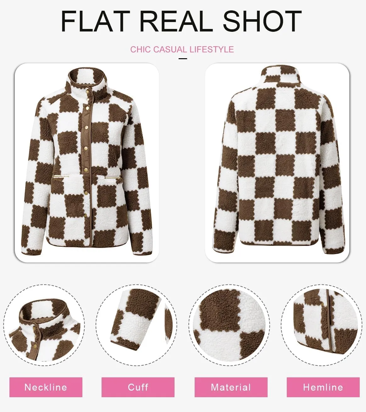 SHEWIN Jackets For Women Causal Sherpa Fall Jacket Loose Button Down Plaid Winter Coats