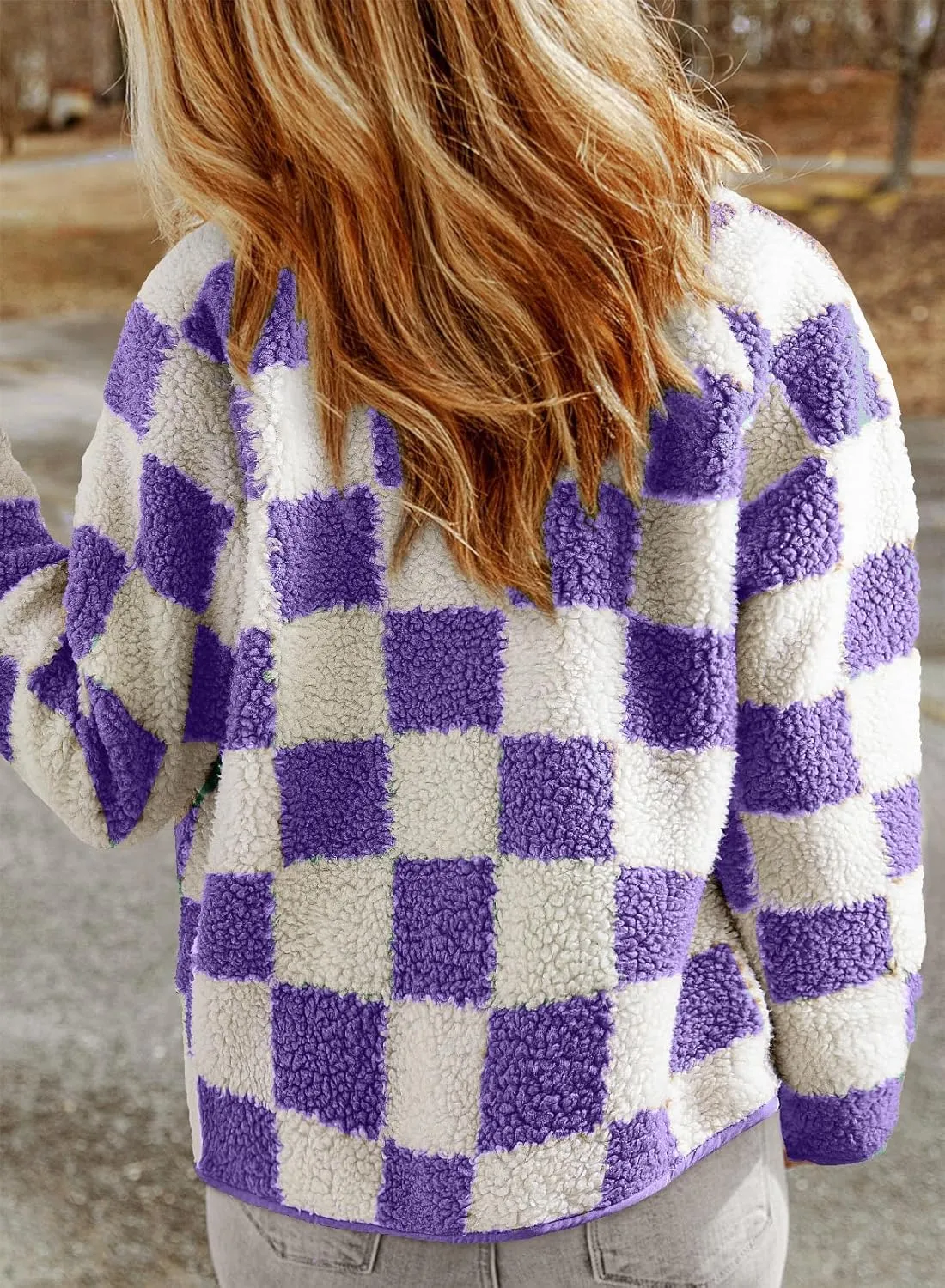 SHEWIN Jackets For Women Causal Sherpa Fall Jacket Loose Button Down Plaid Winter Coats