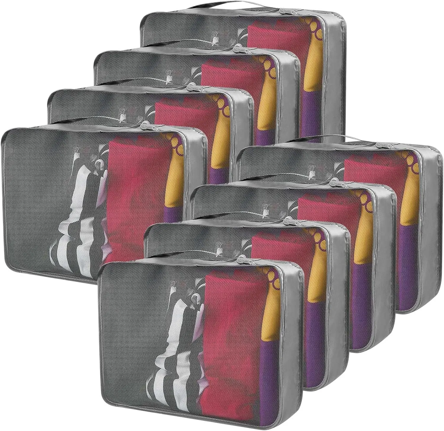 Silkfly 8 Pcs XL Packing Cube for Travel Luggage Organizer Suitcase High Capacity Large Packing Bag Bulk Reusable Mesh Travel Cube for Hiking Camping Accessory, 17.7 x 13 x 4.7 Inch(Gray)