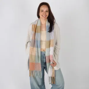 Soft Checkered Pastel Tassel Scarf