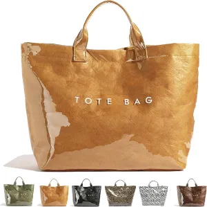 Stellaya Tote Bag, Plastic Tote Bag,Women's Letters Print Large Kraft Paper Carry All Bag Top Handle Clear Hobo Handbag