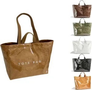 Stellaya Tote Bag, Plastic Tote Bag,Women's Letters Print Large Kraft Paper Carry All Bag Top Handle Clear Hobo Handbag