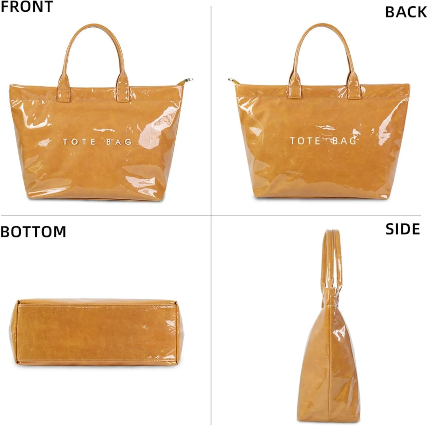 Stellaya Tote Bag, Plastic Tote Bag,Women's Letters Print Large Kraft Paper Carry All Bag Top Handle Clear Hobo Handbag