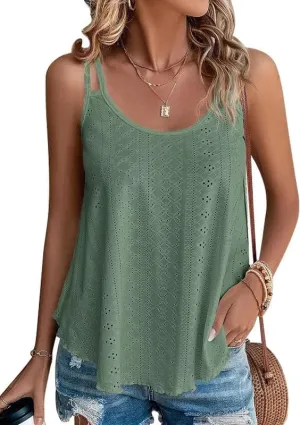 Summer Tank Tops Embroidery for Women Sleeveless Loose Fit Scoop Neck Casual Blouse Sexy Cute Cami for Womens Trendy
