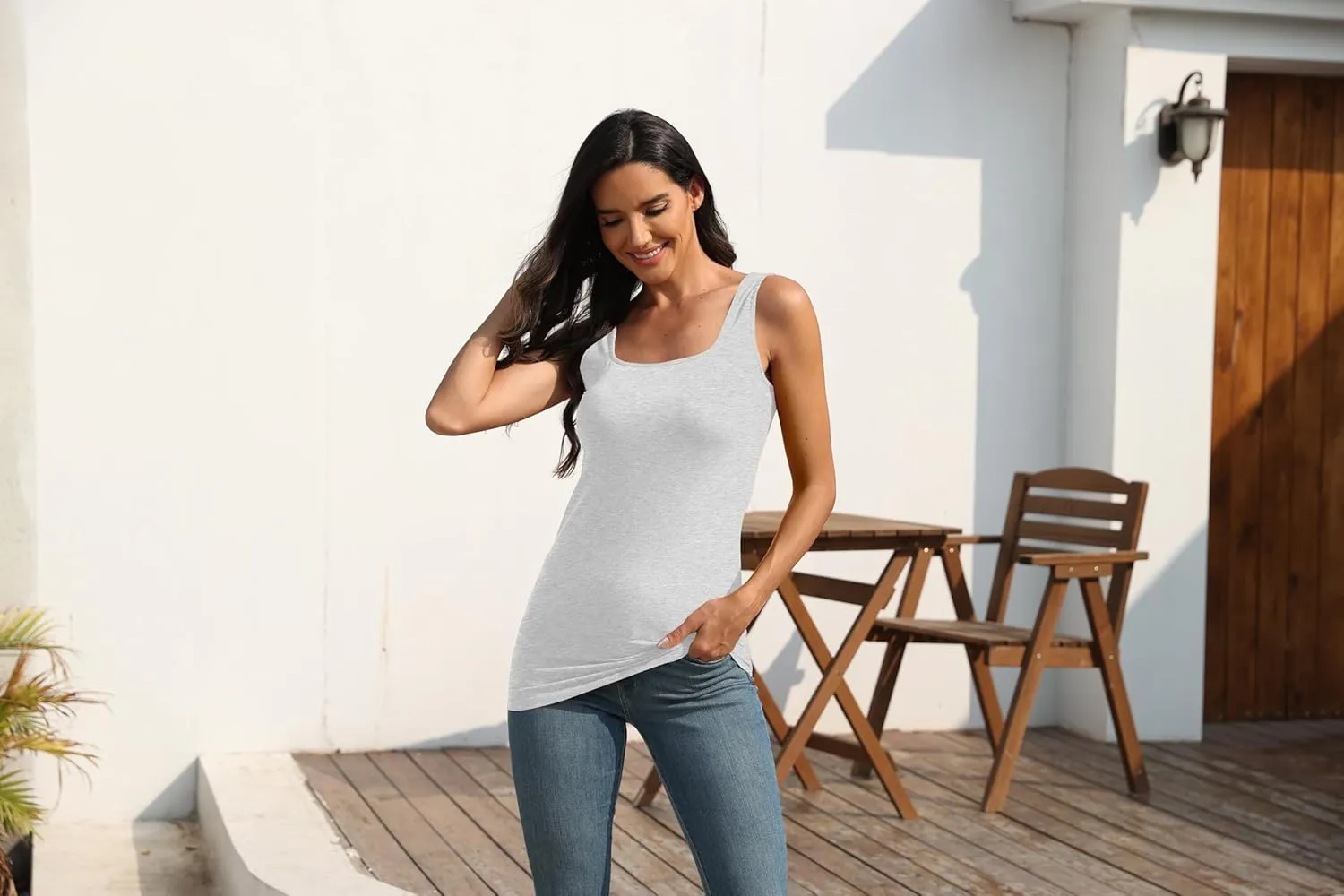 TAIPOVE Square Neck Long Tank Tops for Women Basic Sleeveless Layering Tunic Shirt Ladies Cotton Camis Undershirts 3-Pack