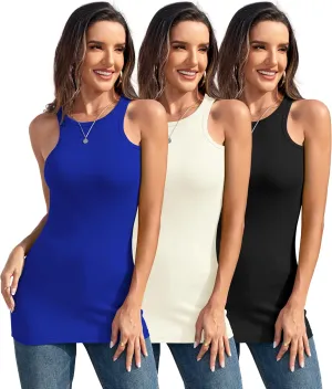 TAIPOVE Women's High Neck Long Tank Tops Ribbed Summer Sleeveless Shirt Basic Layering Camisole 3 Pack