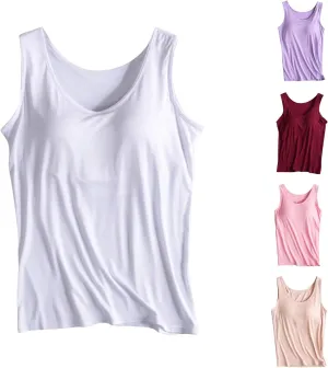 Tank Top with Built in Bra for Women Plus Size Summer Basic Loose Workout Camisole Tops Sleeveless Undershirts