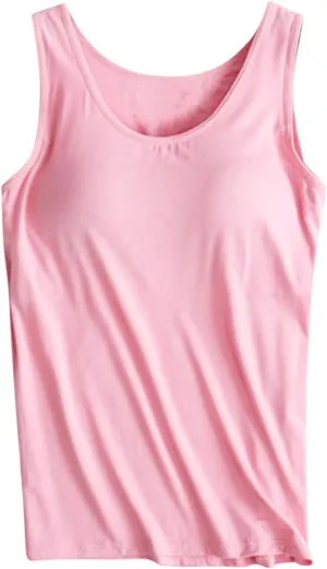 Tank Top with Built in Bra for Women Plus Size Summer Basic Loose Workout Camisole Tops Sleeveless Undershirts