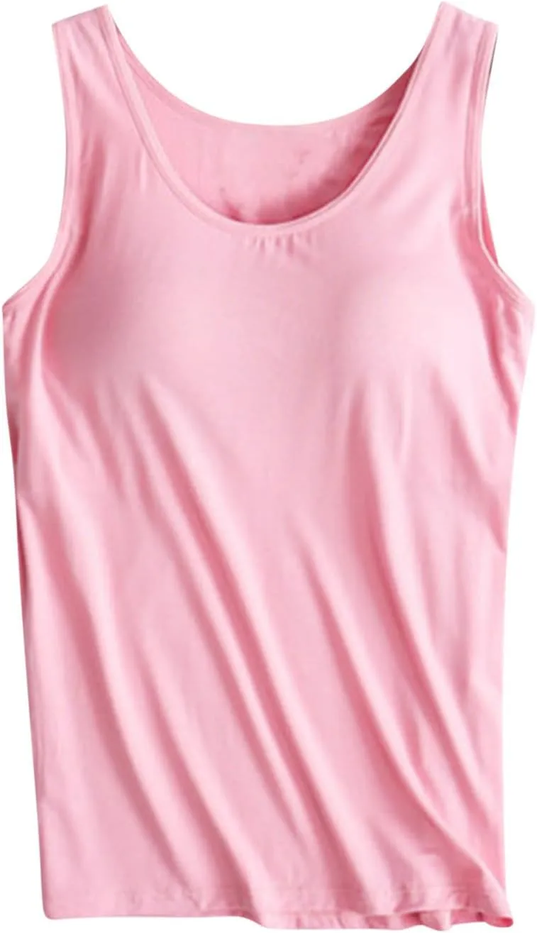 Tank Top with Built in Bra for Women Plus Size Summer Basic Loose Workout Camisole Tops Sleeveless Undershirts