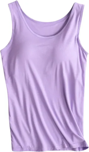 Tank Top with Built in Bra for Women Plus Size Summer Basic Loose Workout Camisole Tops Sleeveless Undershirts