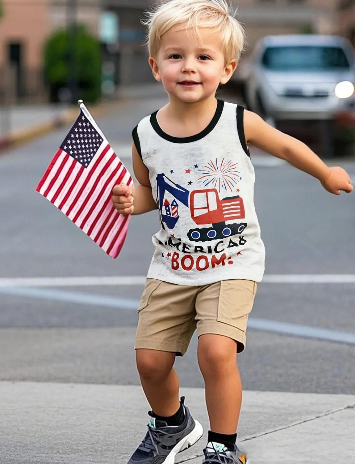 Toddler Boy Girl 4th of July Tank Cotton Kids American Flag Shirts Patriotic Outfit Independence Day Tees Top