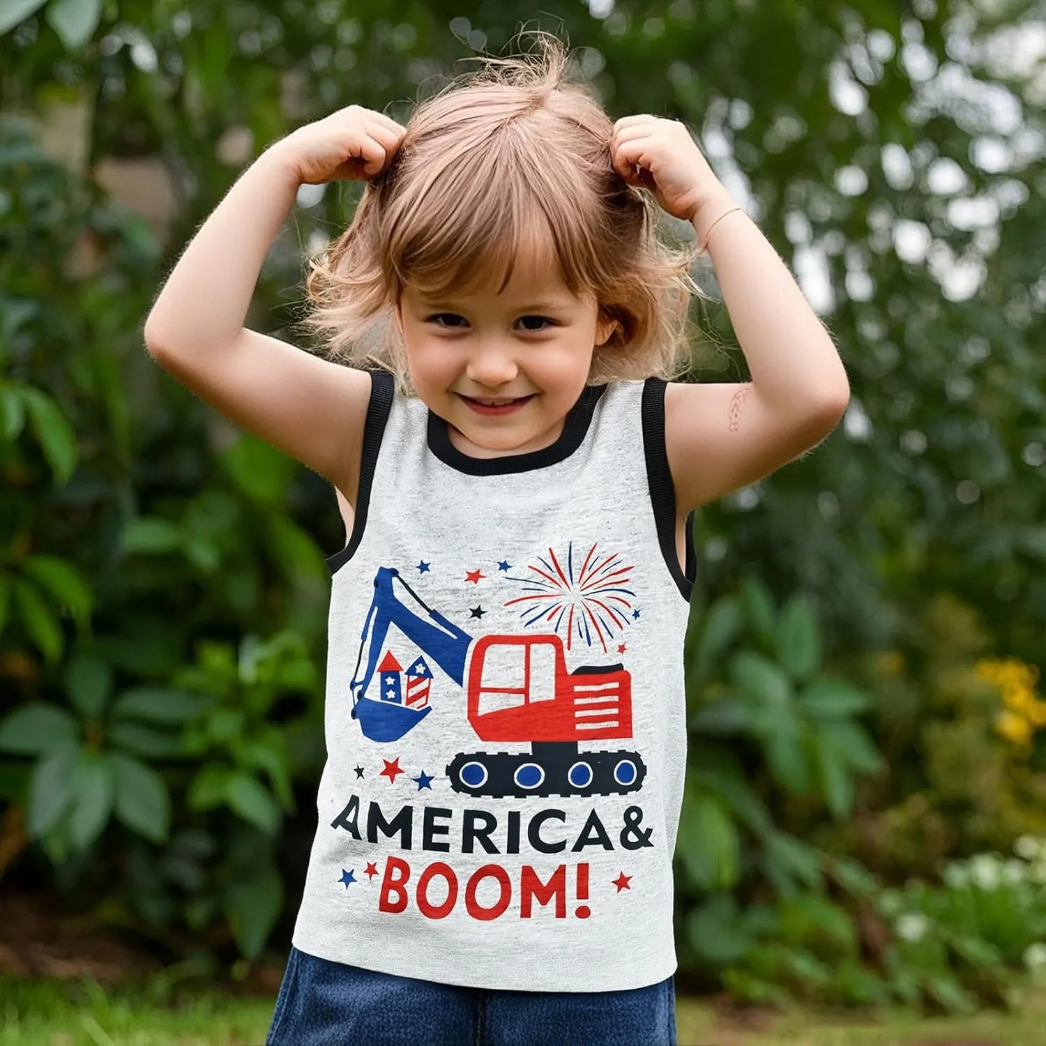 Toddler Boy Girl 4th of July Tank Cotton Kids American Flag Shirts Patriotic Outfit Independence Day Tees Top