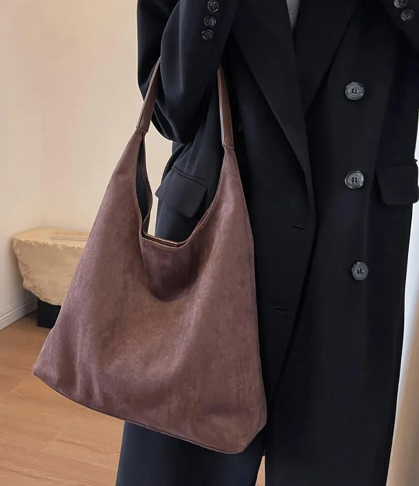 Trendy Suede Tote Bags for Women Work Bags Retro Suede Slouchy Bag Travel Handbag Office College Tote Handbag 2025