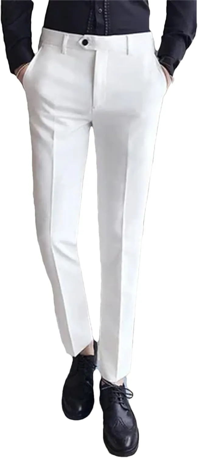 UIOKLMJH Men Slim Fit Business Dress Suit Pants Solid Color Spring Formal Trousers Dress Pants