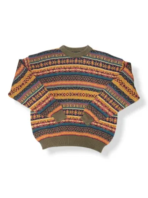 Vintage 90s Neutral Striped Chunky Knit Sweater (~M)