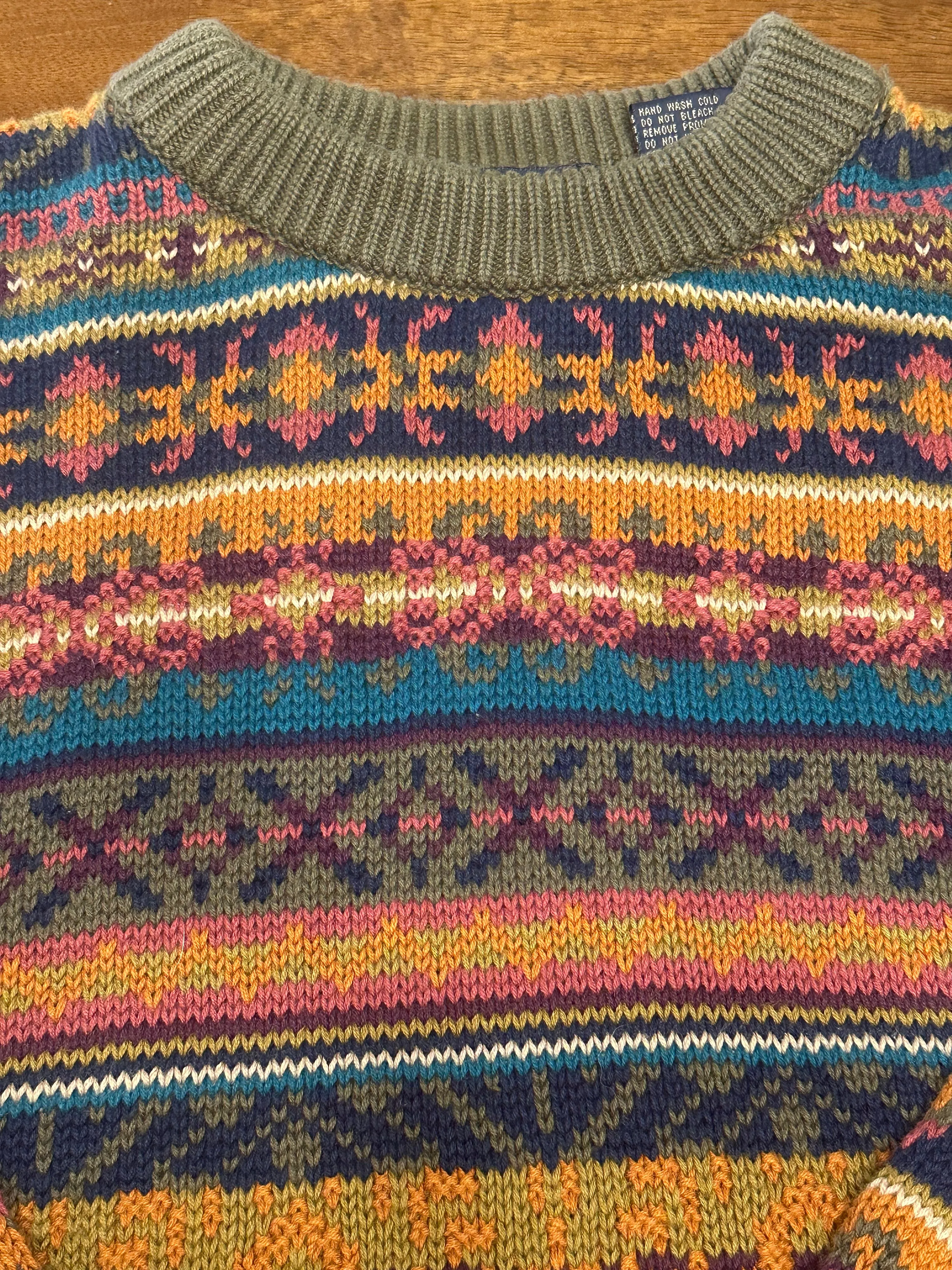 Vintage 90s Neutral Striped Chunky Knit Sweater (~M)