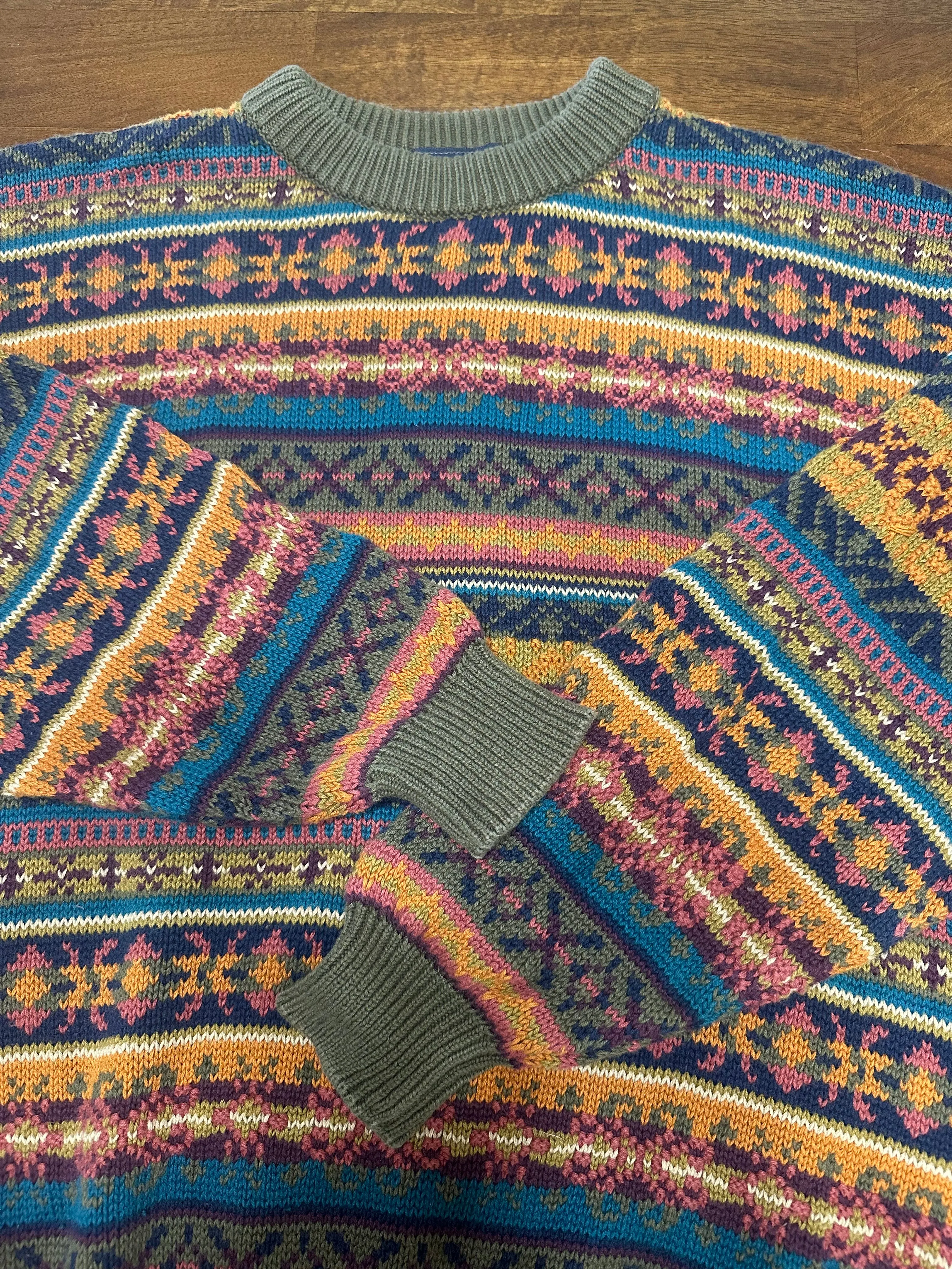 Vintage 90s Neutral Striped Chunky Knit Sweater (~M)