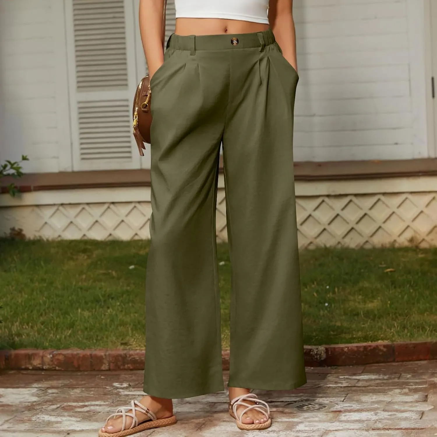 Wide Leg Dress Pants for Women Summer Casual High Waisted Dressy Pant with Pockets Trendy Office Work Slacks