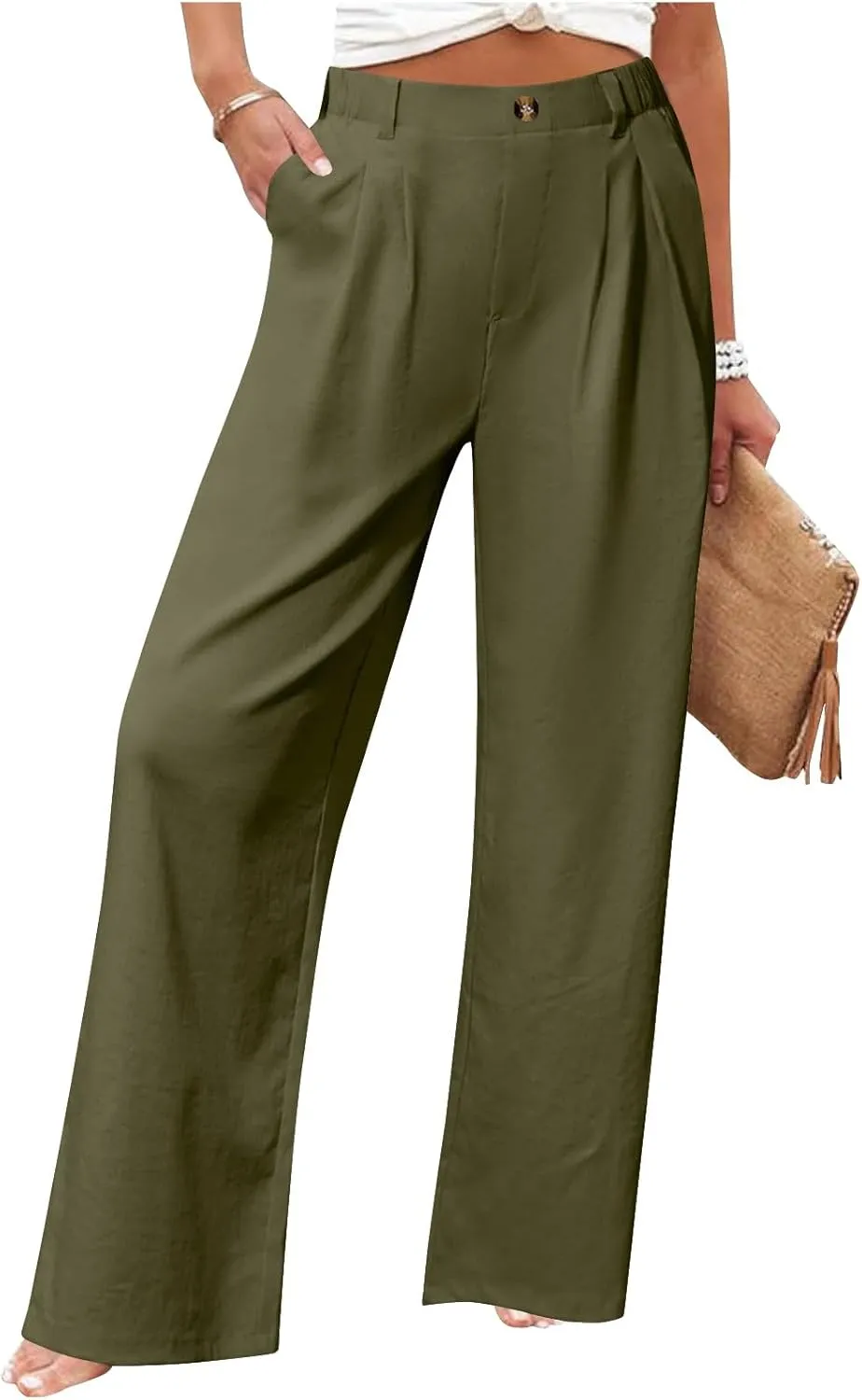 Wide Leg Dress Pants for Women Summer Casual High Waisted Dressy Pant with Pockets Trendy Office Work Slacks