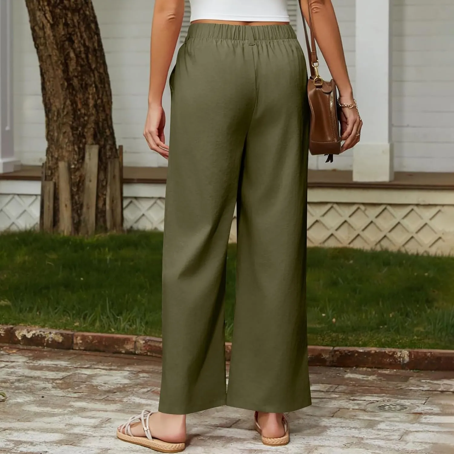 Wide Leg Dress Pants for Women Summer Casual High Waisted Dressy Pant with Pockets Trendy Office Work Slacks