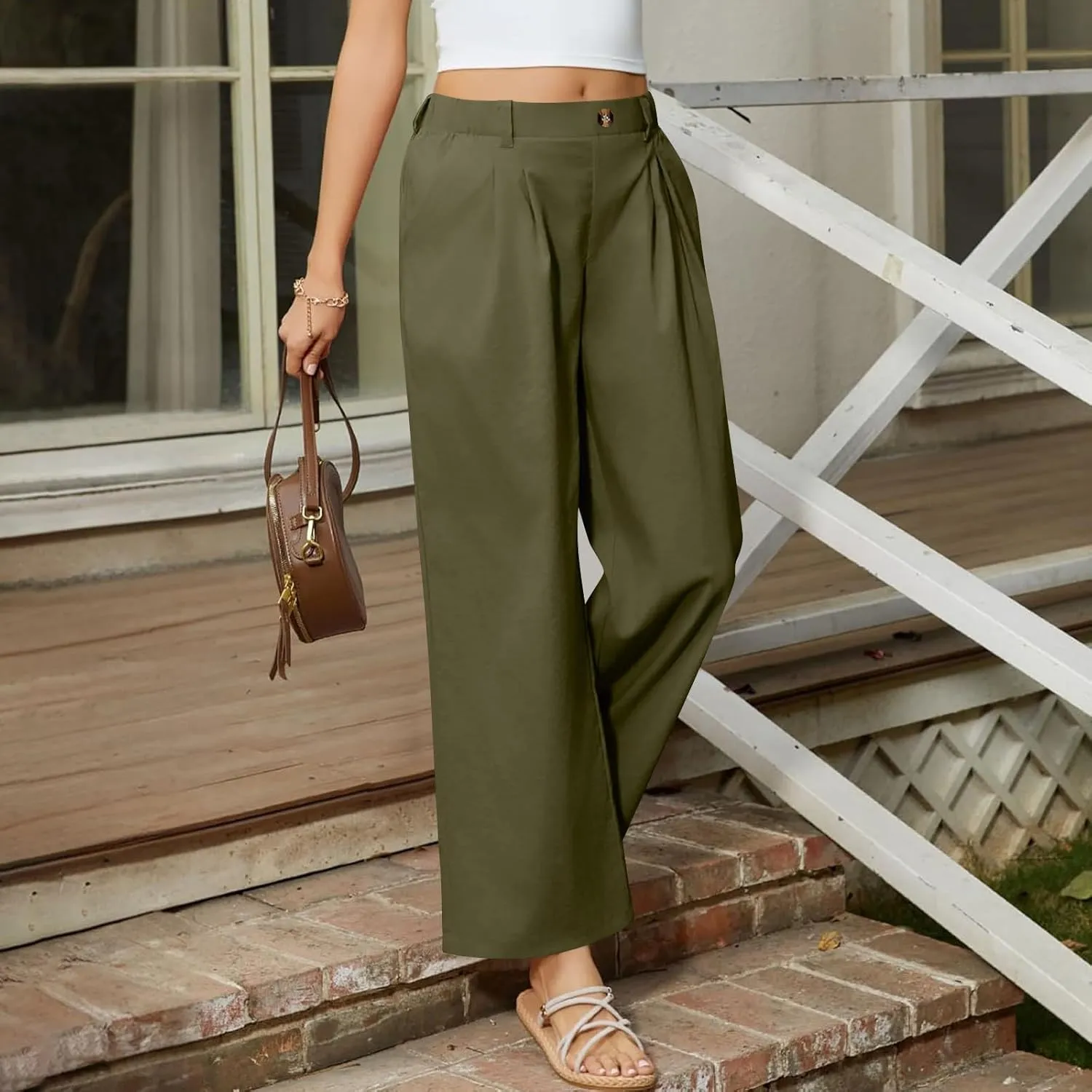 Wide Leg Dress Pants for Women Summer Casual High Waisted Dressy Pant with Pockets Trendy Office Work Slacks