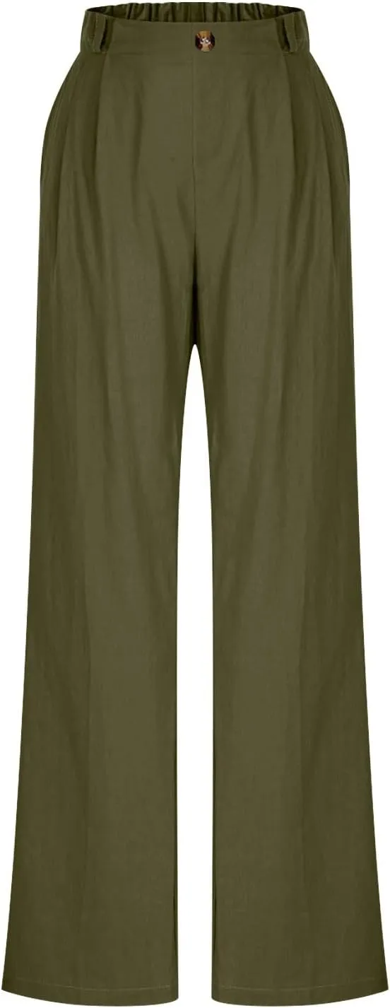 Wide Leg Dress Pants for Women Summer Casual High Waisted Dressy Pant with Pockets Trendy Office Work Slacks