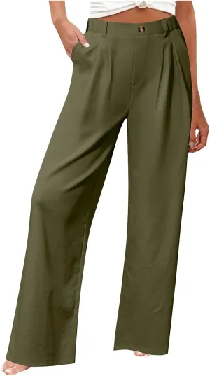 Wide Leg Dress Pants for Women Summer Casual High Waisted Dressy Pant with Pockets Trendy Office Work Slacks
