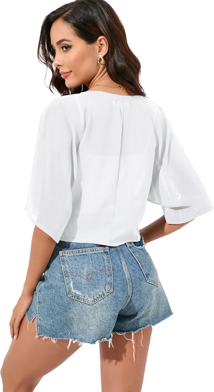 Women Bolero Shrug Chiffon Open Front 3/4 Sleeve Cropped Cardigan Lightweight Sheer Tops for Dress
