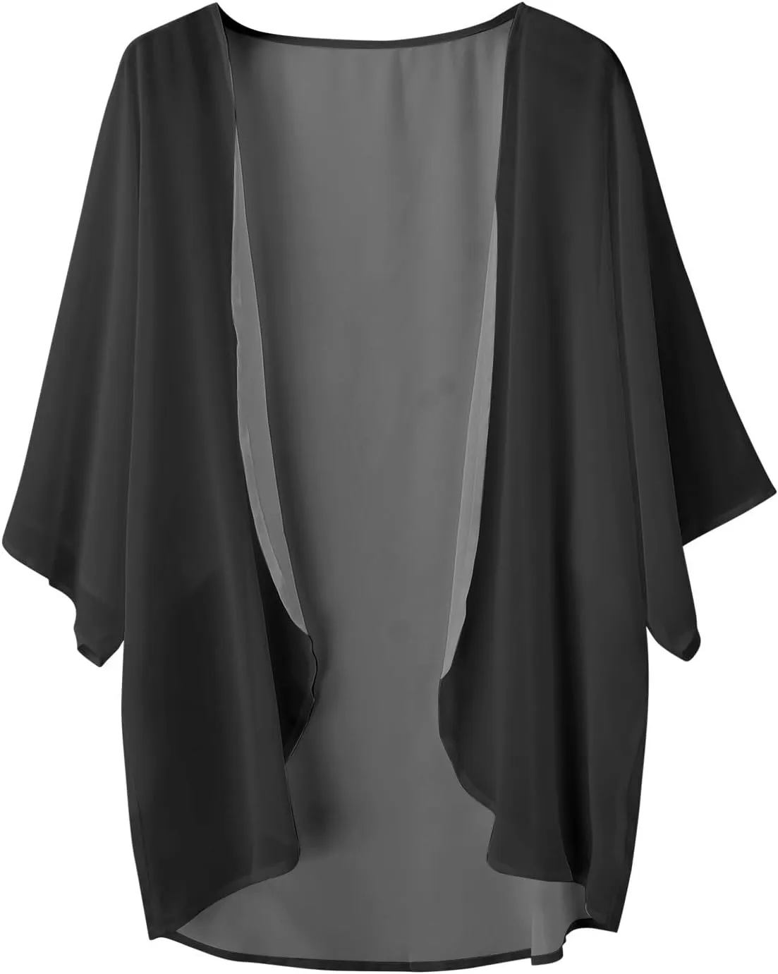 Women Chiffon Kimono Cardigan Dressy 3/4 Puff Sleeve Summer Beach Cover Up Sheer Capes Open Front Casual Shrug Blouse Tops