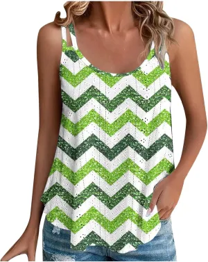 Women Tank Tops Eyelet Striped Sleeveless Camisole Casual Spaghetti Strap Round Neck 2025 Summer Beach Flowy Shirt