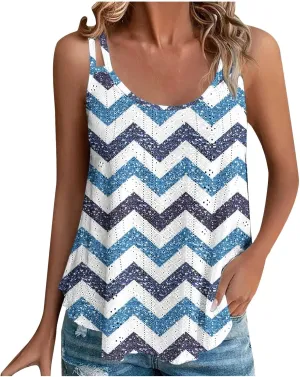 Women Tank Tops Eyelet Striped Sleeveless Camisole Casual Spaghetti Strap Round Neck 2025 Summer Beach Flowy Shirt