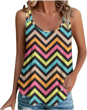 Women Tank Tops Eyelet Striped Sleeveless Camisole Casual Spaghetti Strap Round Neck 2025 Summer Beach Flowy Shirt