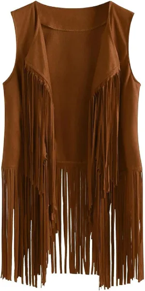 Women Tassel Vest Sleeveless Faux Suede Fringe Gilet Cardigan Fashion 70s Cowgirl Rave Party Western Outfit Waistcoat