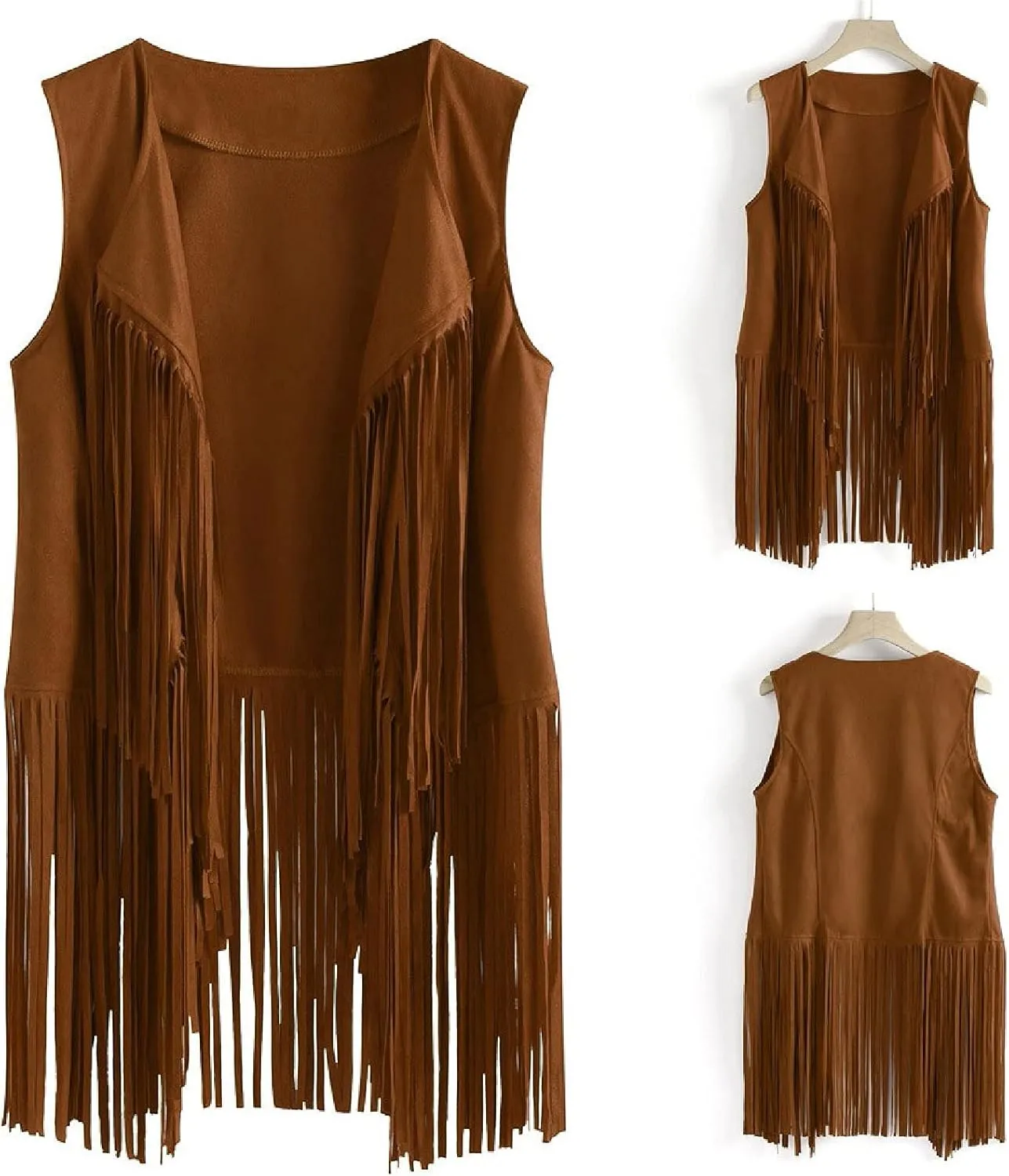 Women Tassel Vest Sleeveless Faux Suede Fringe Gilet Cardigan Fashion 70s Cowgirl Rave Party Western Outfit Waistcoat