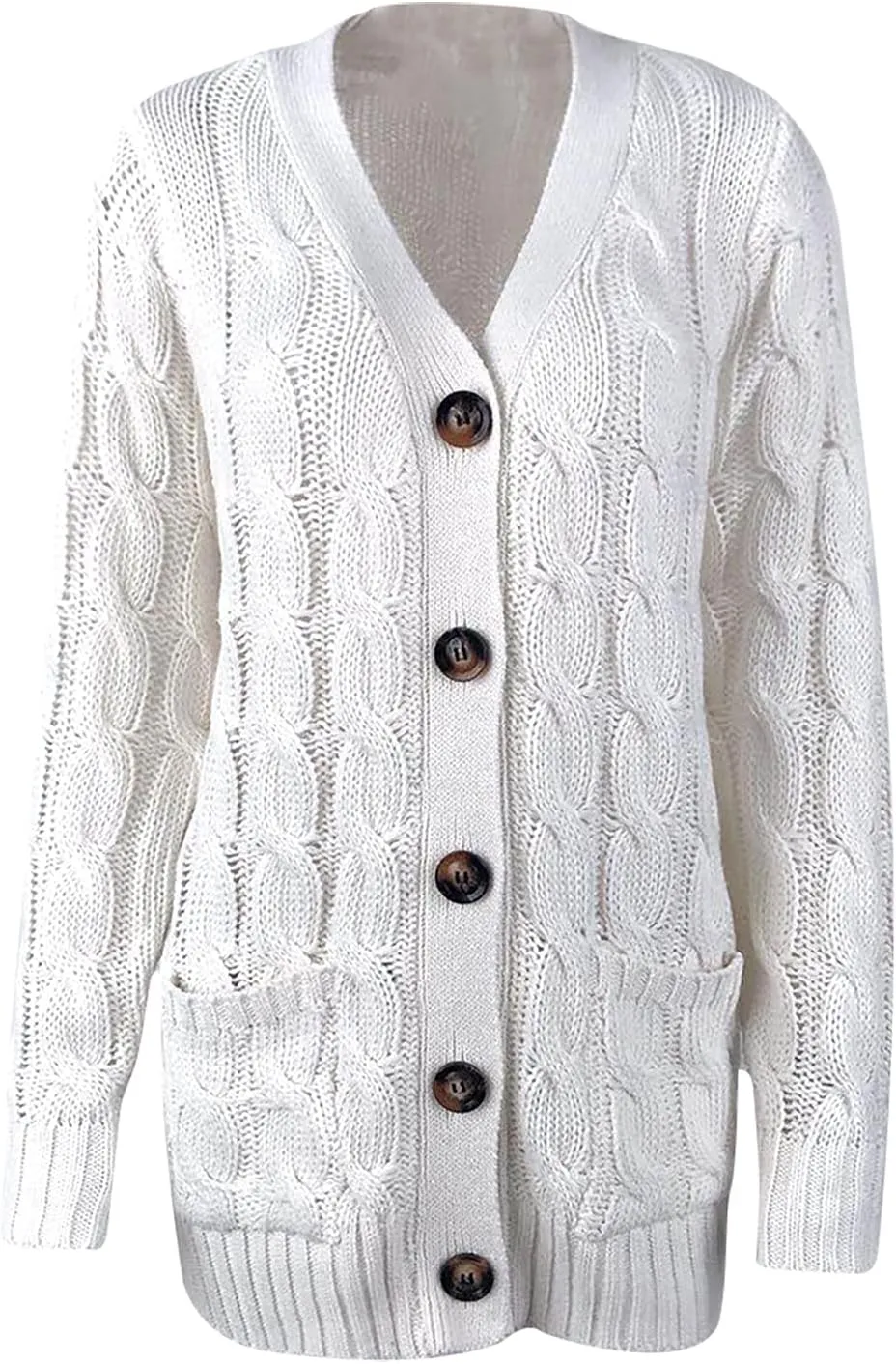 Womens Cardigan Sweaters Dressy Casual Long Sleeve Cable Knit Sweater Open Front Cardigan Button Loose Coat