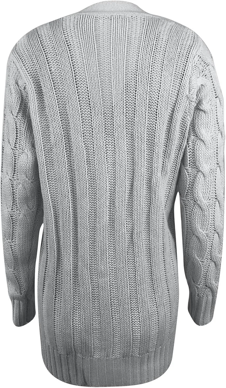 Womens Cardigan Sweaters Dressy Casual Long Sleeve Cable Knit Sweater Open Front Cardigan Button Loose Coat