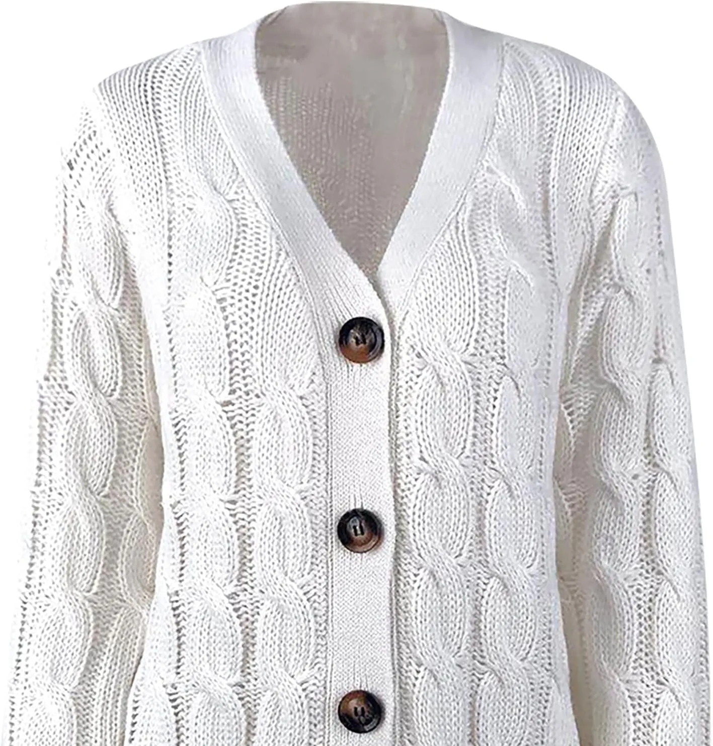 Womens Cardigan Sweaters Dressy Casual Long Sleeve Cable Knit Sweater Open Front Cardigan Button Loose Coat