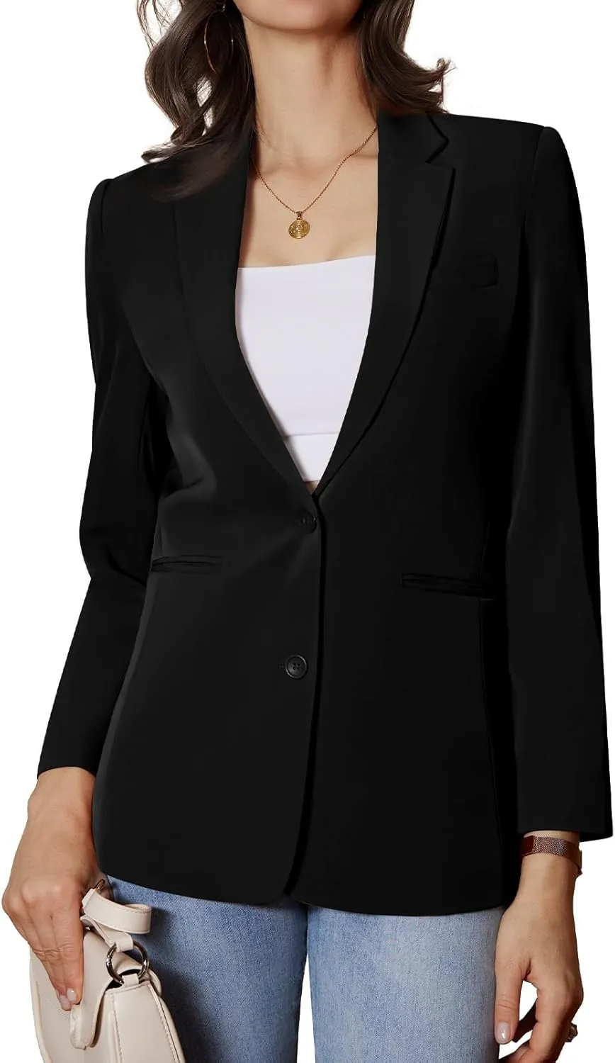 Women's Casual Blazer 2 Buttons Notch Lapel Open Front Long Sleeve Blazers Business Office Work Suit Jackets