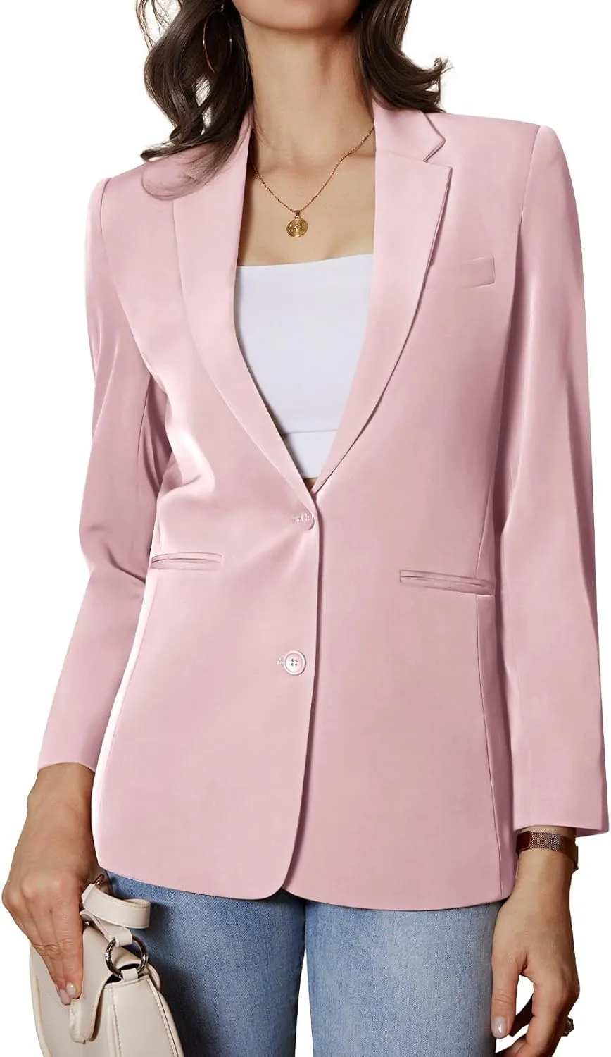 Women's Casual Blazer 2 Buttons Notch Lapel Open Front Long Sleeve Blazers Business Office Work Suit Jackets
