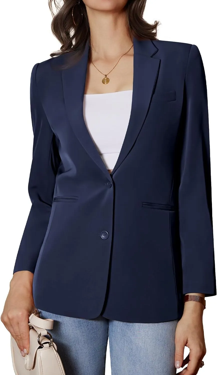 Women's Casual Blazer 2 Buttons Notch Lapel Open Front Long Sleeve Blazers Business Office Work Suit Jackets