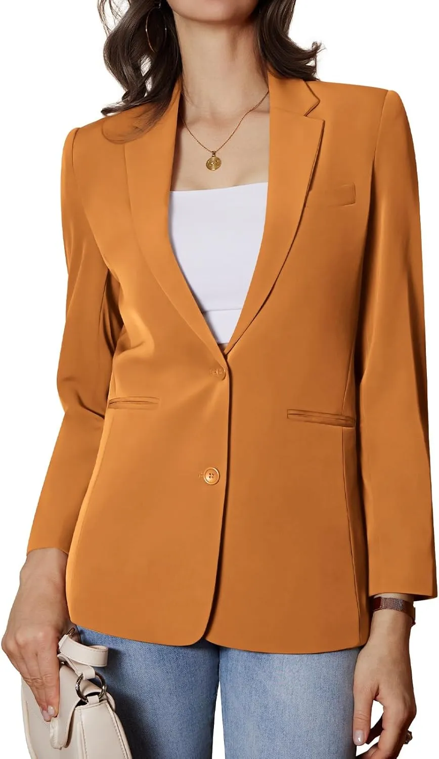 Women's Casual Blazer 2 Buttons Notch Lapel Open Front Long Sleeve Blazers Business Office Work Suit Jackets