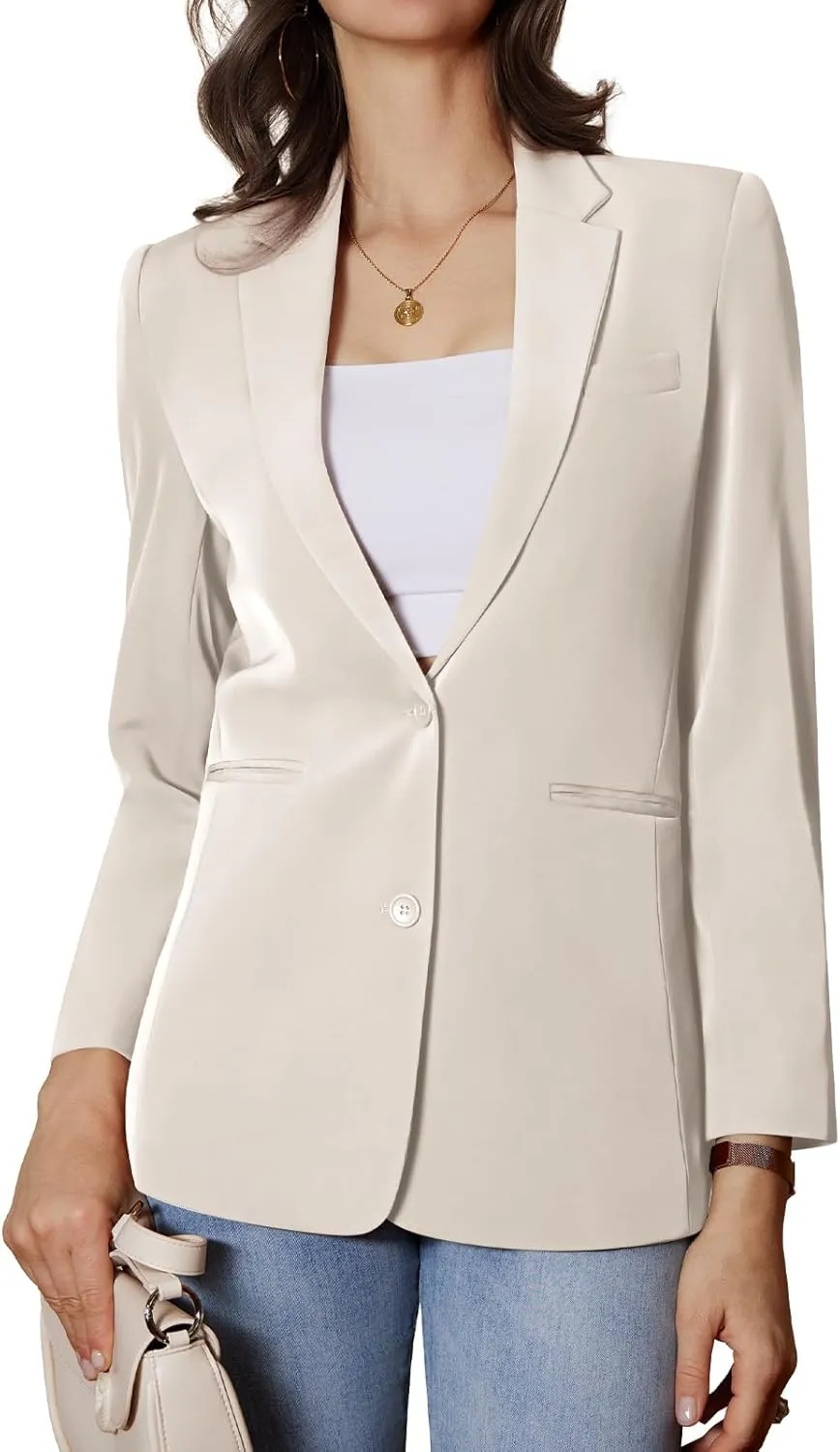 Women's Casual Blazer 2 Buttons Notch Lapel Open Front Long Sleeve Blazers Business Office Work Suit Jackets