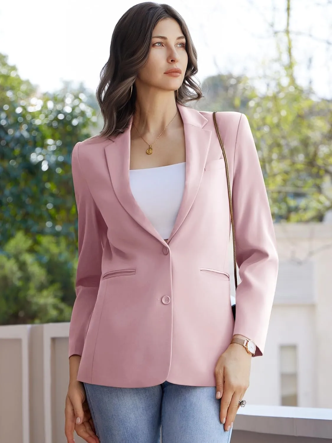 Women's Casual Blazer 2 Buttons Notch Lapel Open Front Long Sleeve Blazers Business Office Work Suit Jackets