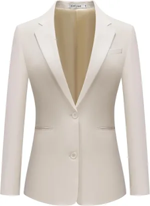 Women's Casual Blazer 2 Buttons Notch Lapel Open Front Long Sleeve Blazers Business Office Work Suit Jackets